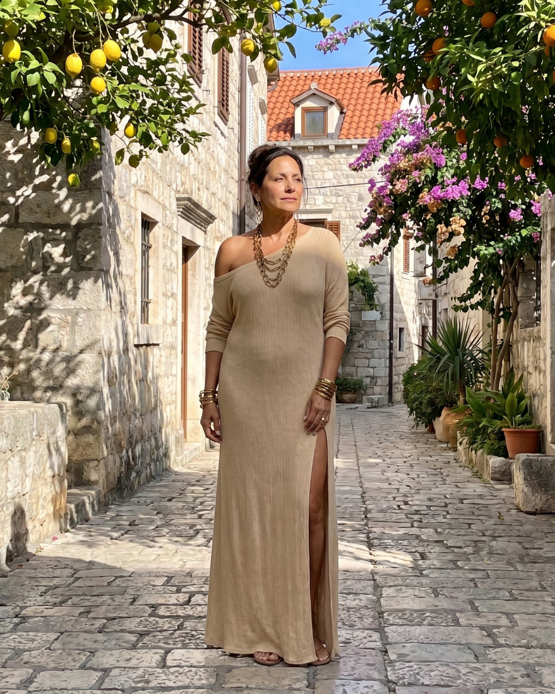 Asterelle | Vestito midi fluido monospalla con spacco laterale