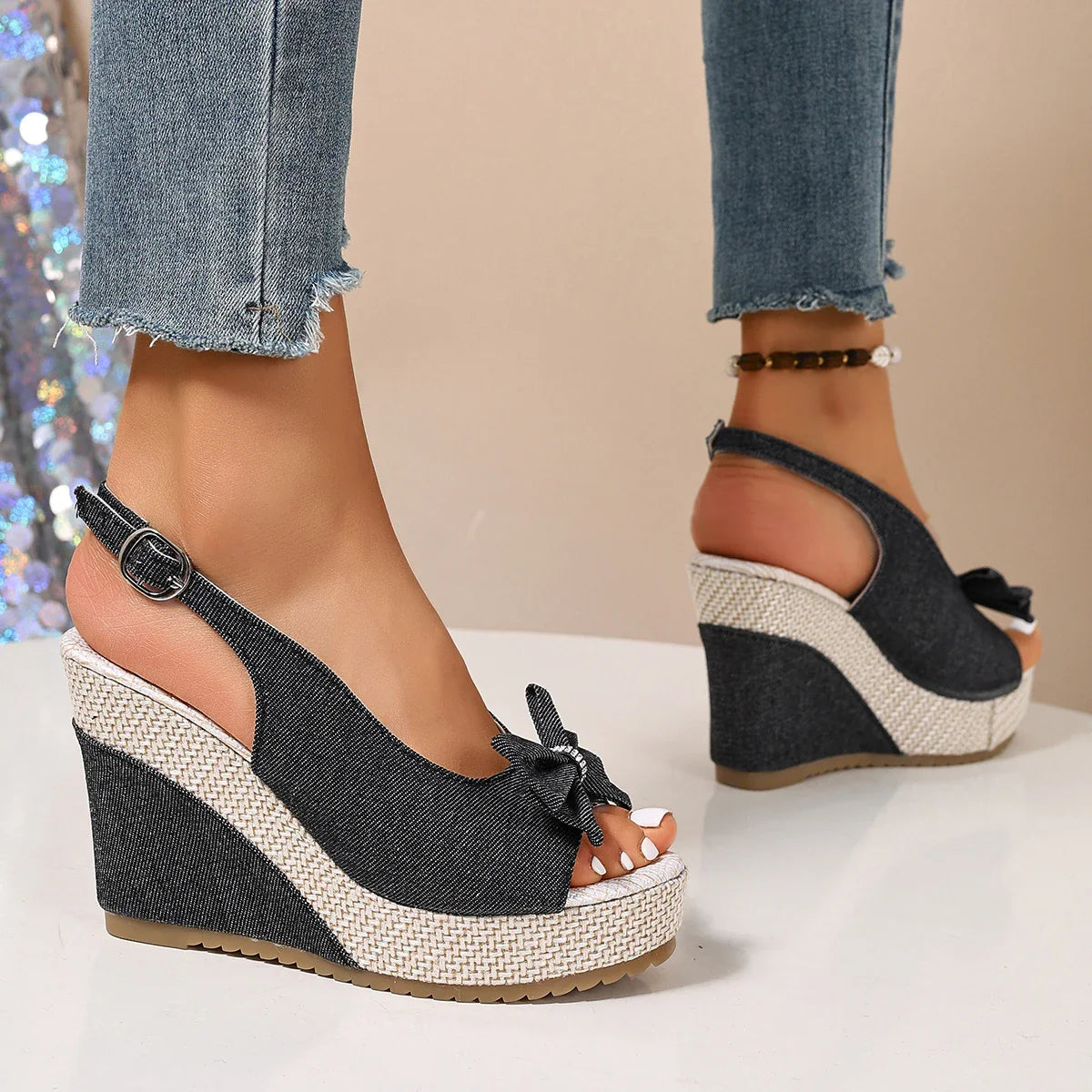 Sandali con zeppa in denim Anna