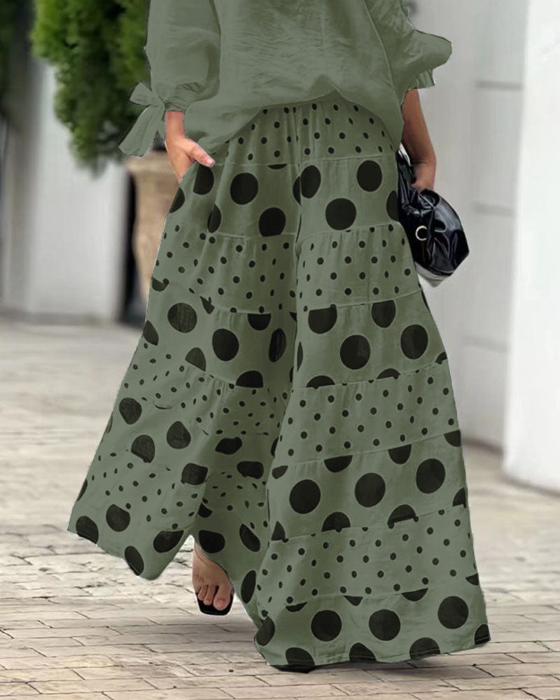 Abby Set di top casual a spalla e pantaloni stampati