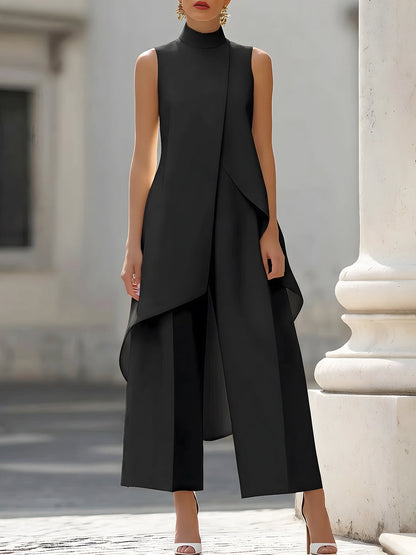 Set composto da top senza maniche a strati asimmetrico e pantaloni a gamba larga