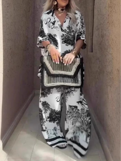 Alexis Set di top con scollo a V e pantaloni a palazzo