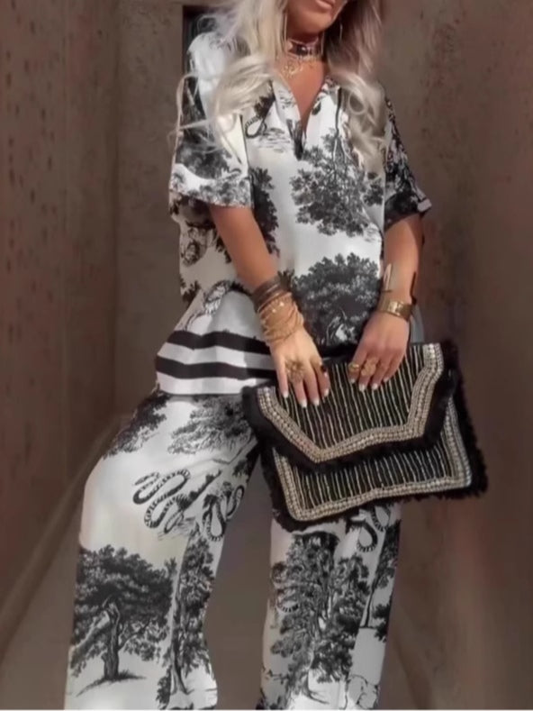Alexis Set di top con scollo a V e pantaloni a palazzo
