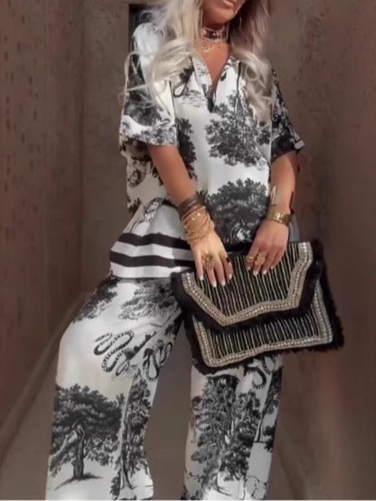 Alexis Set di top con scollo a V e pantaloni a palazzo