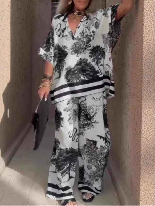 Alexis Set di top con scollo a V e pantaloni a palazzo