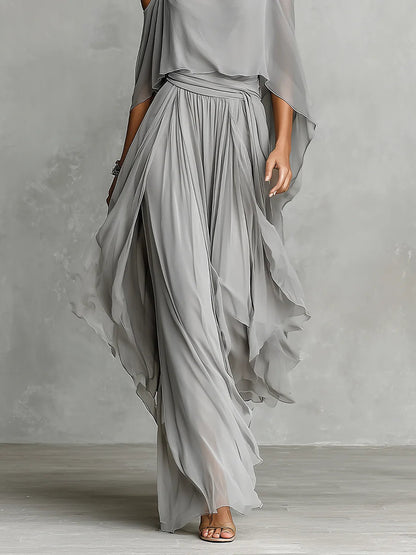 Isabella | Top fluido grigio e pantaloni in chiffon - set • S1