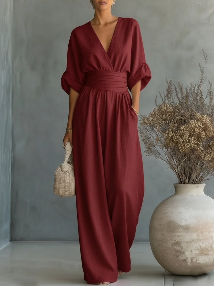 Tuta elegante con scollo a V e vita alta • S1