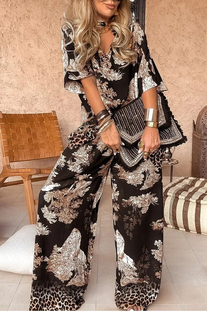 Alexis Set di top con scollo a V e pantaloni a palazzo