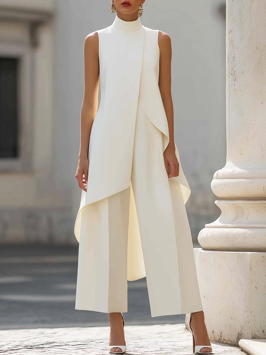 Set composto da top senza maniche a strati asimmetrico e pantaloni a gamba larga