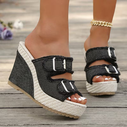 Elara Sandali con zeppa in denim