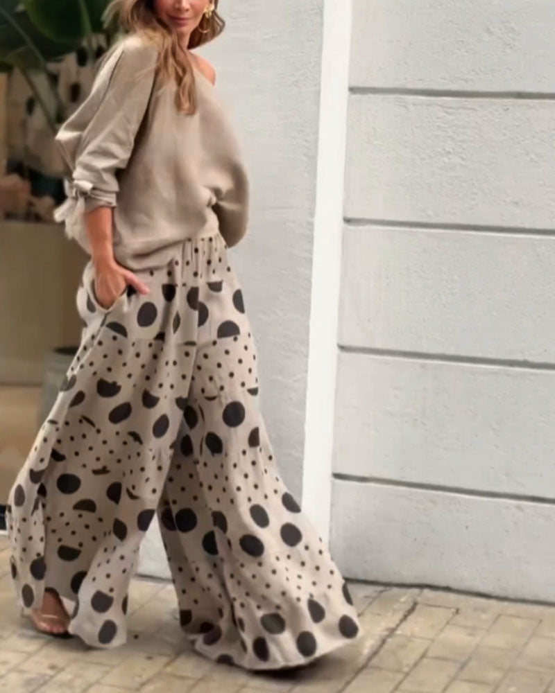 Abby Set di top casual a spalla e pantaloni stampati