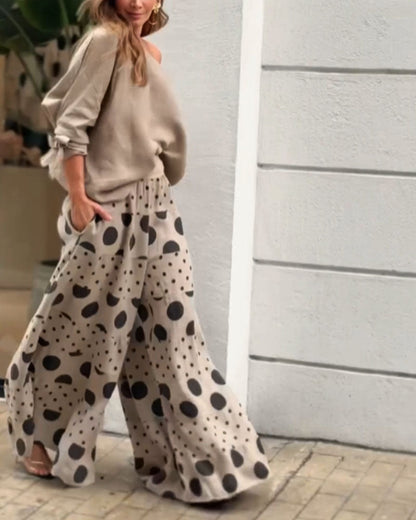 Abby Set di top casual a spalla e pantaloni stampati