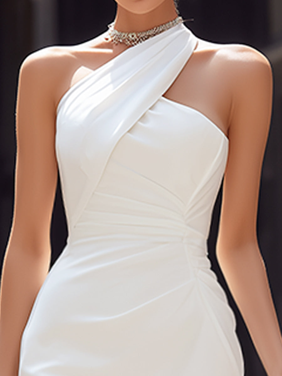 Abito midi drappeggiato asimmetrico con scollo a halterneck scolpito