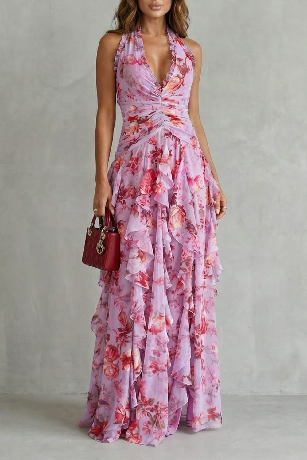 Bella | Abito lungo con scollo a halterneck