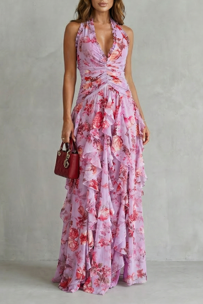 Bella | Abito lungo con scollo a halterneck