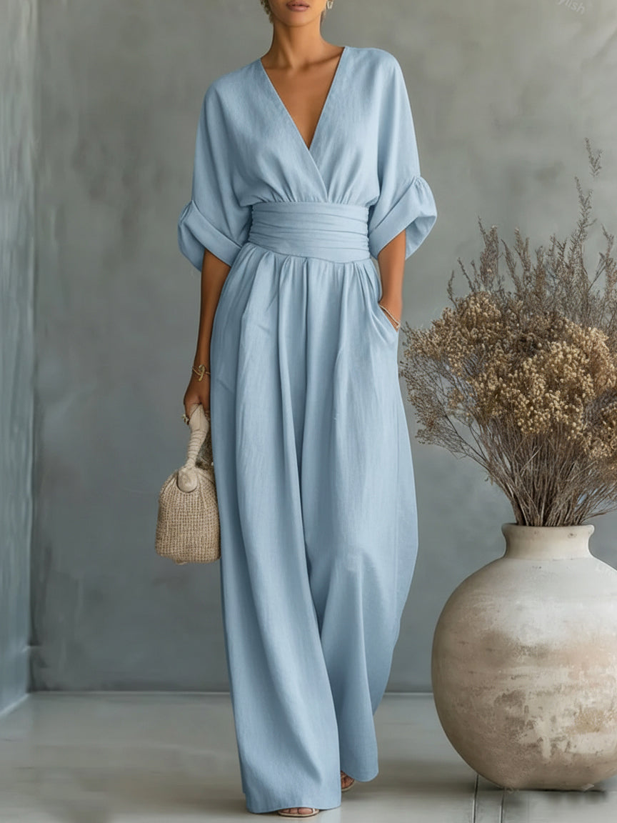 Tuta elegante con scollo a V e vita alta • S1