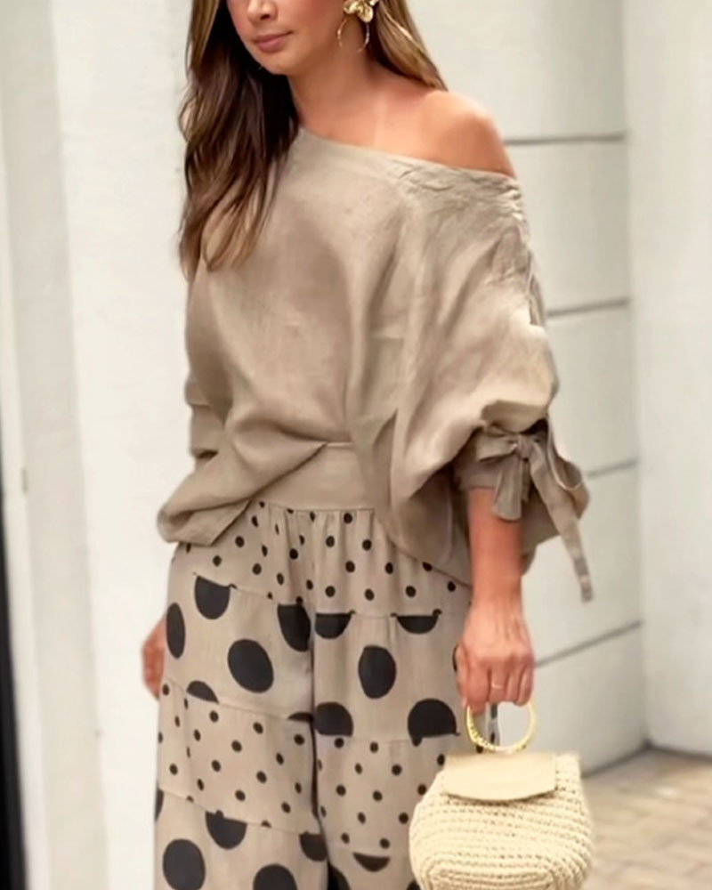 Abby Set di top casual a spalla e pantaloni stampati