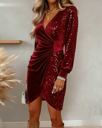 BRIAR | ABITO MIDI LUCCICANTE CON SCOLLO A V
