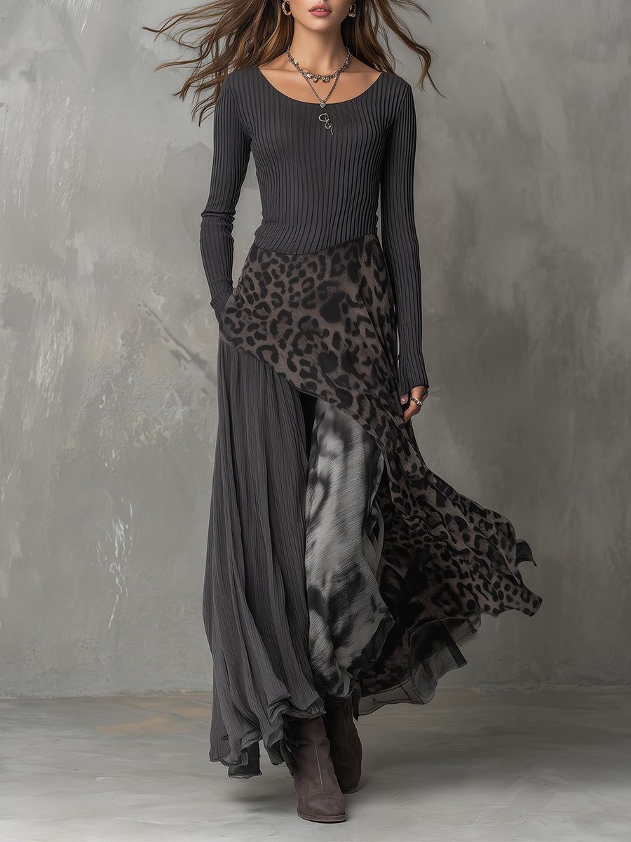 Martina | Abito lungo in stile bohemien con stampa leopardata • S1