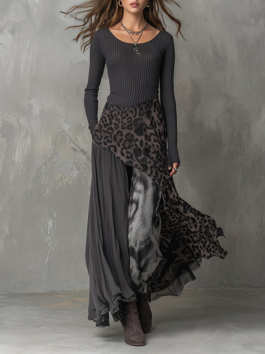 Martina | Abito lungo in stile bohemien con stampa leopardata • S1