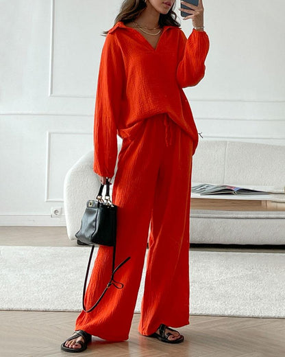 Set casual autunnale con scollo a V