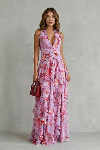 Bella | Abito lungo con scollo a halterneck