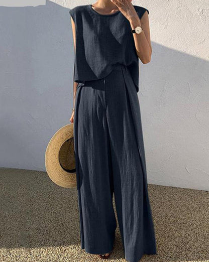Set di pantaloni casual in lino misto Angela