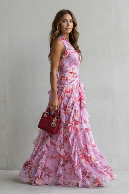Bella | Abito lungo con scollo a halterneck