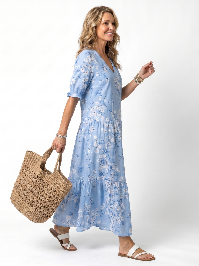 Alora | Vestito midi floreale con laccio a nappe