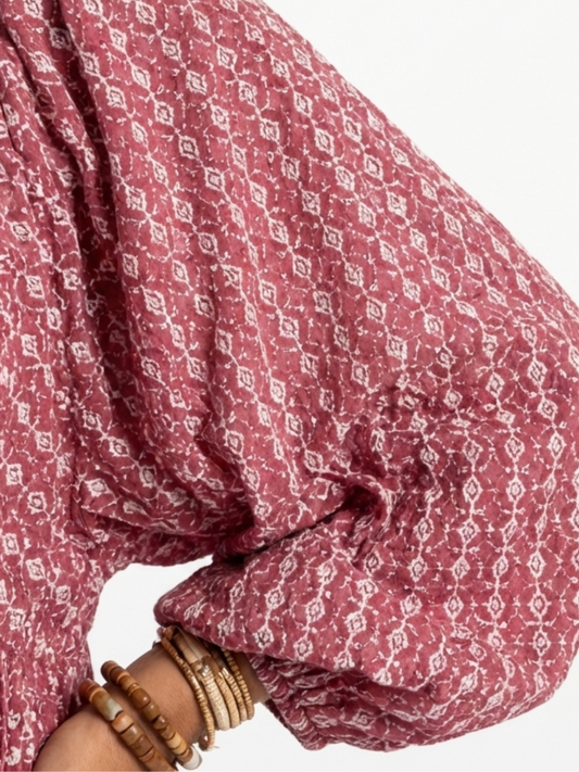 Arlette | Vestito midi a maniche lunghe con stampa geometrica