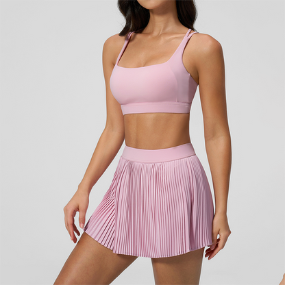 Wholesale Women's Cloud-Feel Cross-Back Sports Bra & Tennis Skirt Set – Moisture-Wicking 2-Piece Athletic Set