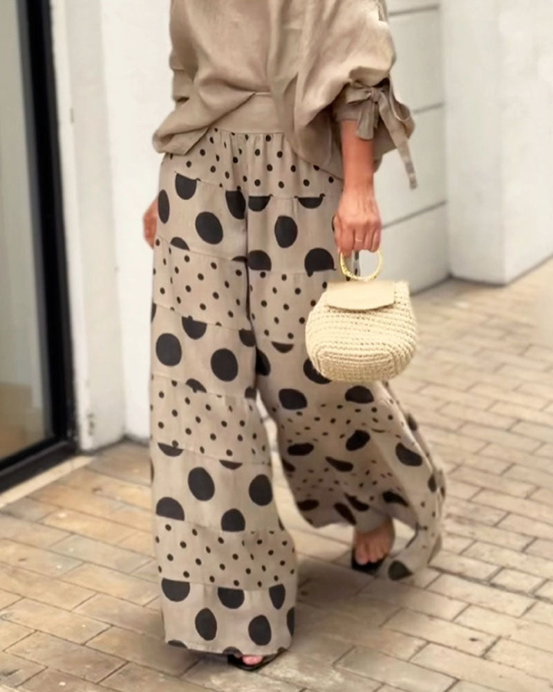 Abby Set di top casual a spalla e pantaloni stampati