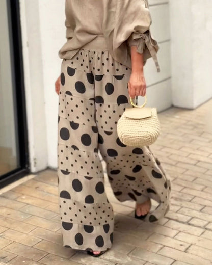 Abby Set di top casual a spalla e pantaloni stampati