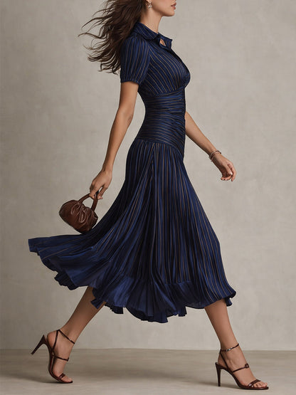 Adriana - Vestito midi in satin a righe retrò
