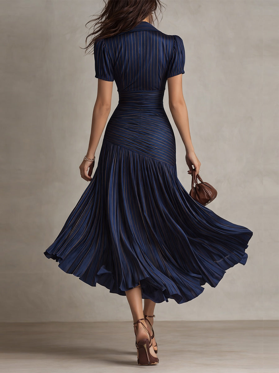 Adriana - Vestito midi in satin a righe retrò