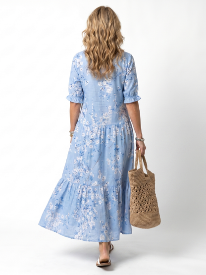 Alora | Vestito midi floreale con laccio a nappe