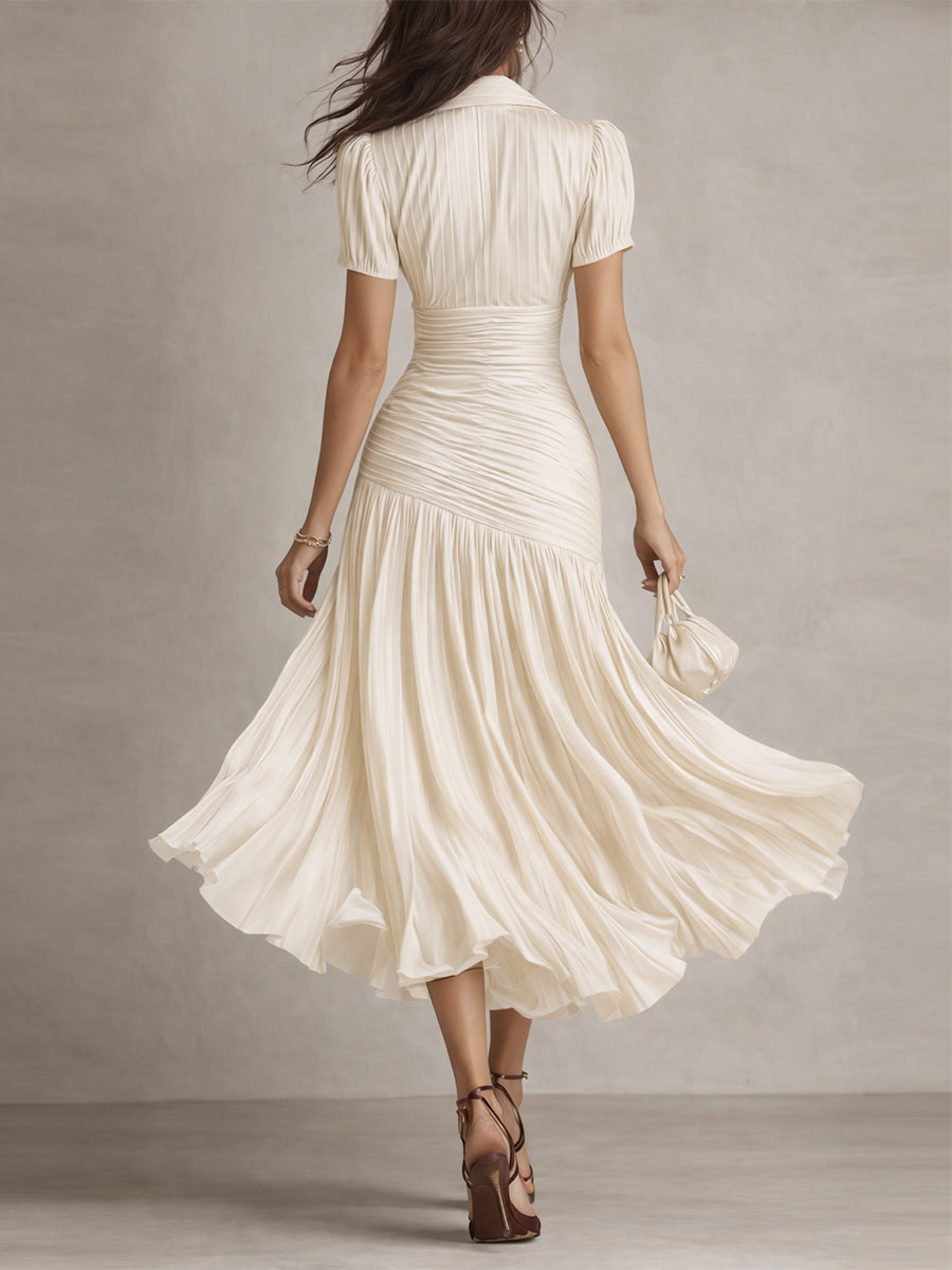 Adriana - Vestito midi in satin a righe retrò