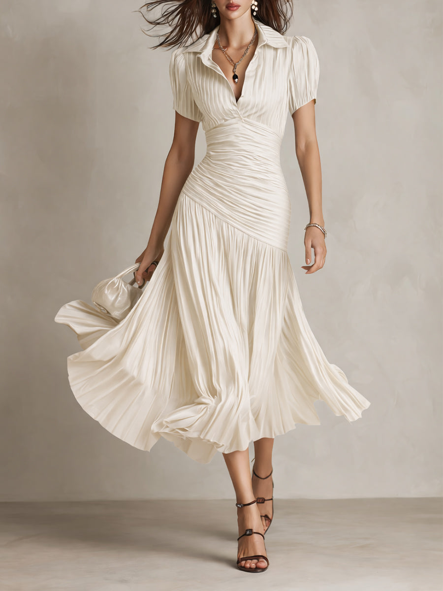 Adriana - Vestito midi in satin a righe retrò