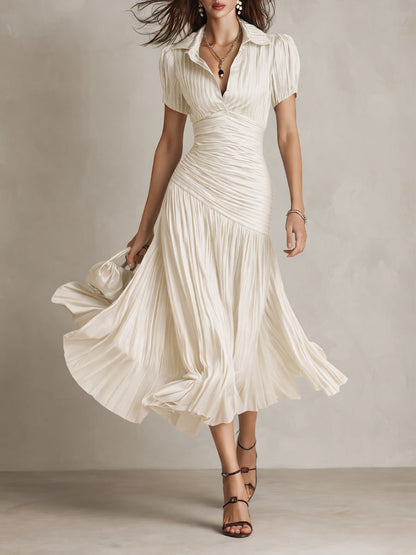 Adriana - Vestito midi in satin a righe retrò