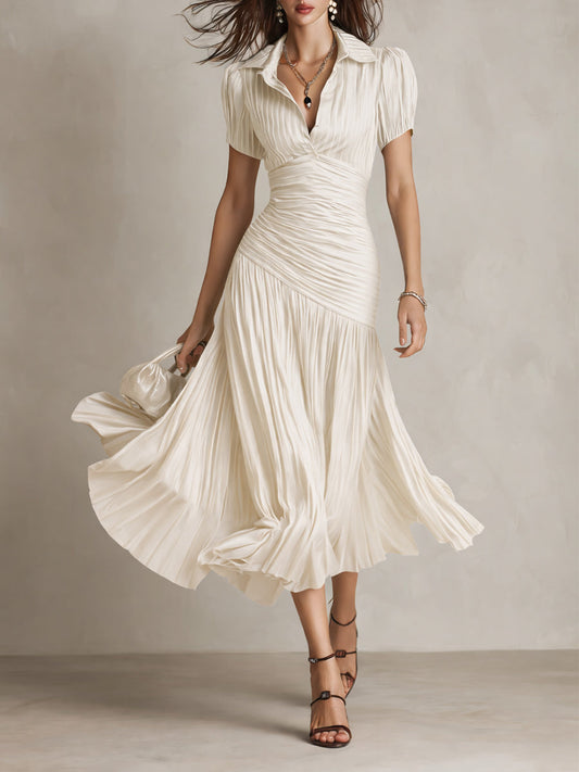 Adriana - Vestito midi in satin a righe retrò