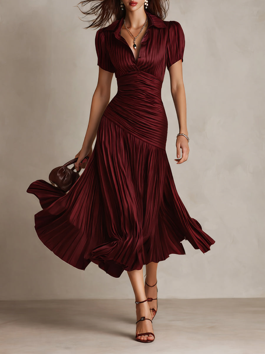 Adriana - Vestito midi in satin a righe retrò