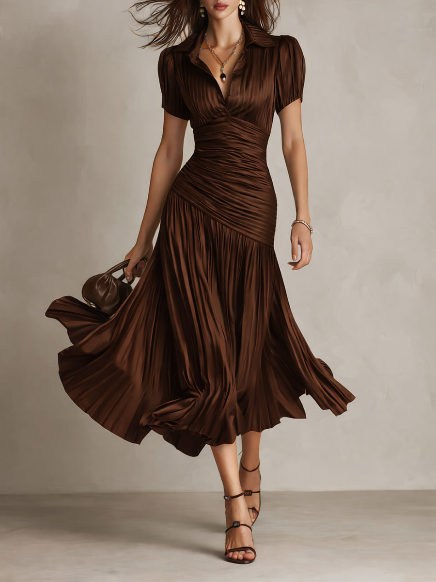 Adriana - Vestito midi in satin a righe retrò