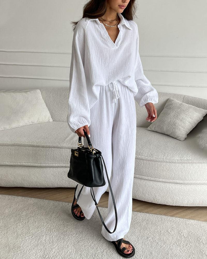 Set casual autunnale con scollo a V