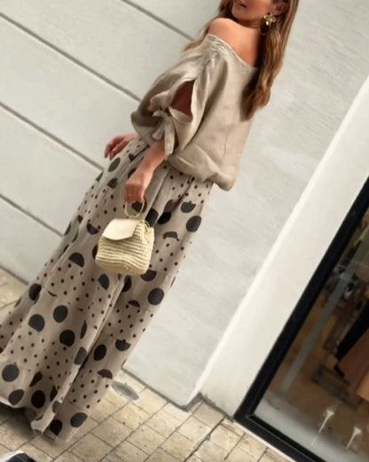 Abby Set di top casual a spalla e pantaloni stampati