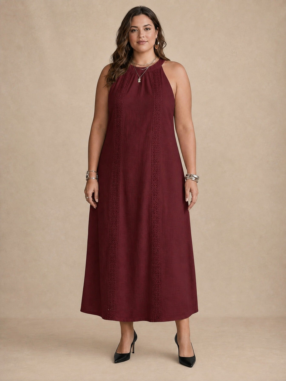 Adele vestito midi in pizzo rosso vino