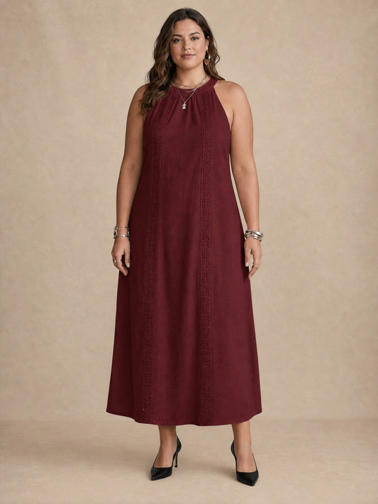 Adele vestito midi in pizzo rosso vino