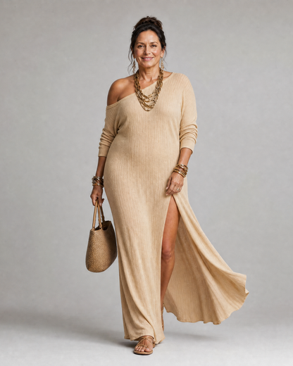 Asterelle | Vestito midi fluido monospalla con spacco laterale