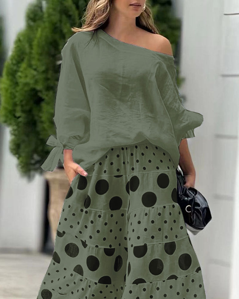 Abby Set di top casual a spalla e pantaloni stampati