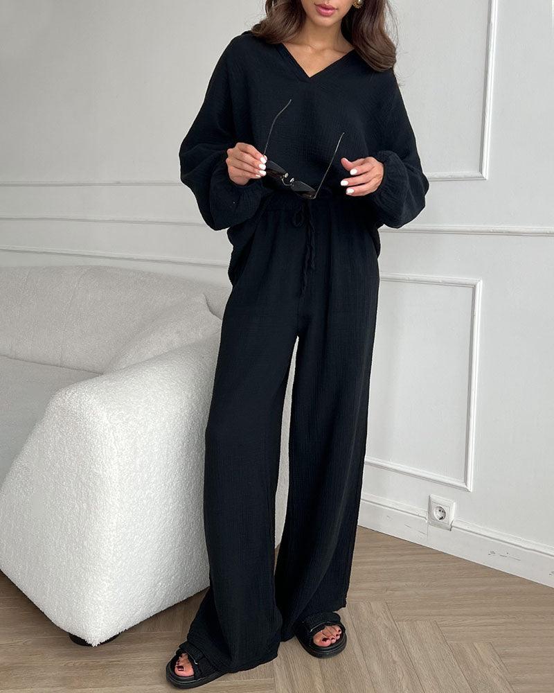 Set casual autunnale con scollo a V