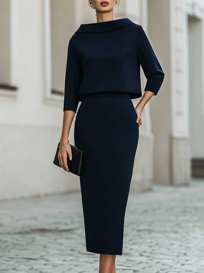 Set di top con scollo a barca e gonna midi