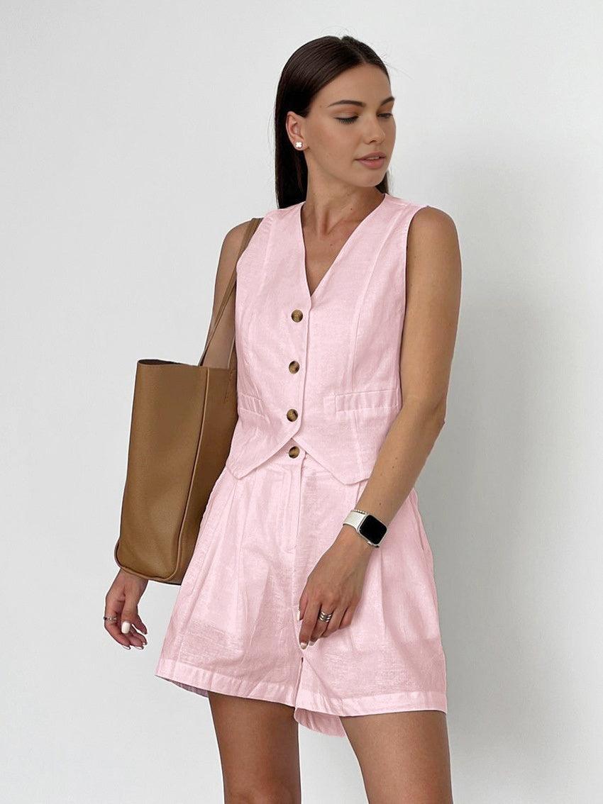 Abigail set di pantaloncini casual in cotone e lino